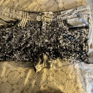 Sequin light wash shorts